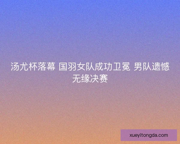 汤尤杯落幕 国羽女队成功卫冕 男队遗憾无缘决赛