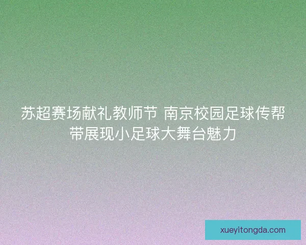 苏超赛场献礼教师节 南京校园足球传帮带展现小足球大舞台魅力